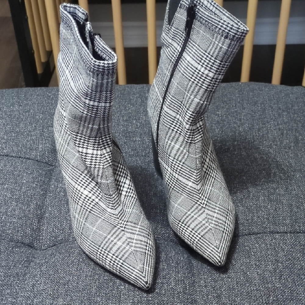 Jeffrey Campbell Black and White Plaid Ankle Boots